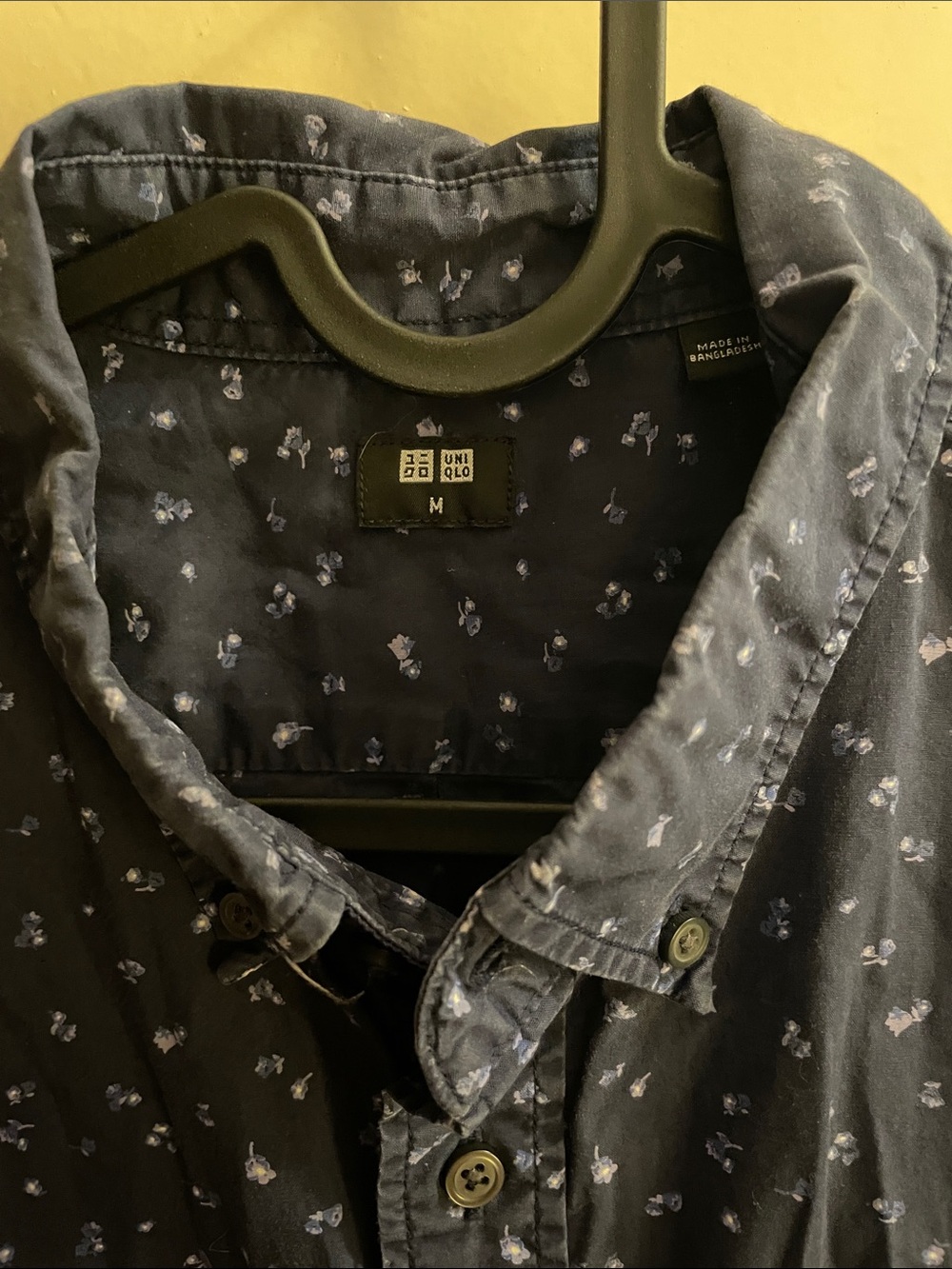 Uniqlo navy blue floral button down shirt, M